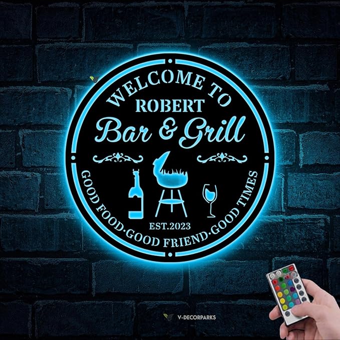 Personalized Bar & Grill Welcome Sign by V-Decorparks