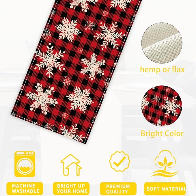 Christmas Red Plaid Snowflake Table Runners 70 inches Long Table Runner Elegant - Image 3