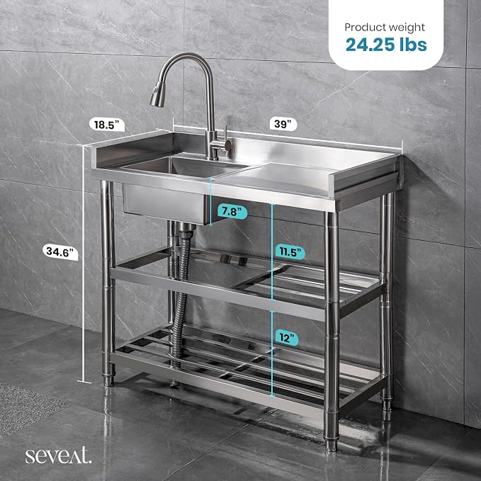 Stainless Steel Utility Sink Freestanding Laundry Sink - Image 2