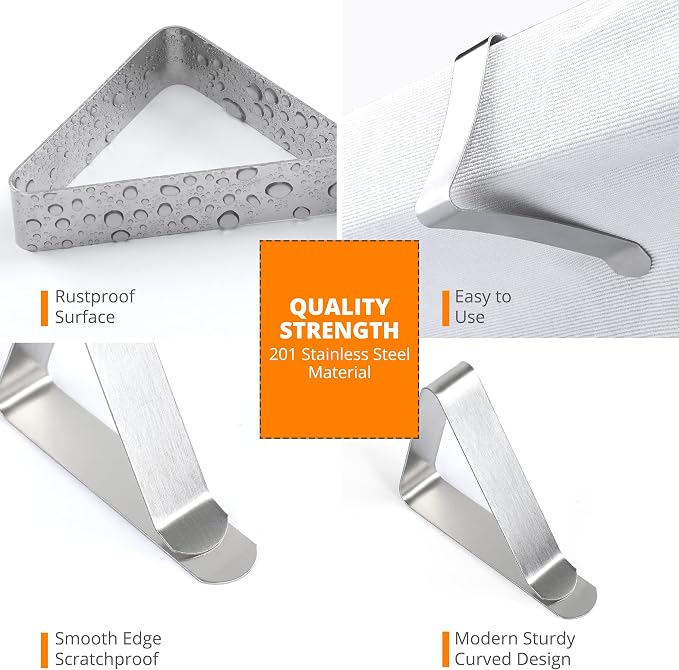 Large Tablecloth Clips- 12 Pack Stainless Steel, Rust Proof Table Cloth Holding - Image 4