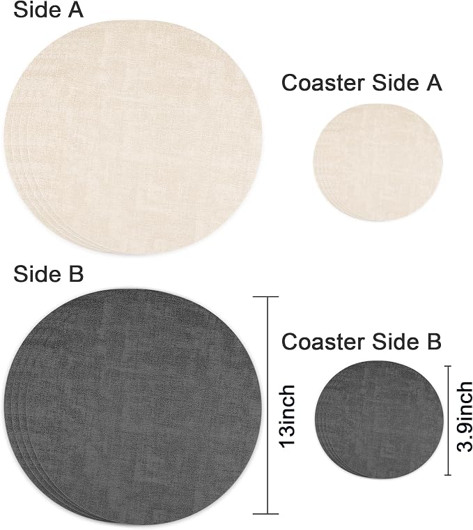 13-Inch Faux Leather Round Placemats Set of 4, Waterproof Anti-Slip Dual Sided - Image 2