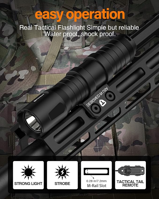 TOUGHSOUL M-Rail Picatinny Tactical Flashlight 1250 Lumens, Rechargeable - Image 5