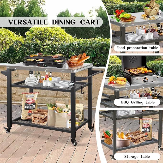 Domi 3-Tier Outdoor BBQ Grill Cart - Image 9