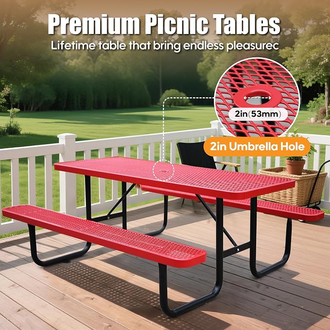 6FT Rectangular Metal Picnic Table - Image 7