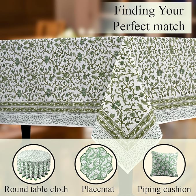 CPC Meadow Vine Tablecloth 100% Cotton 60x60 Inch Indian Block Print Rectangle - Image 8