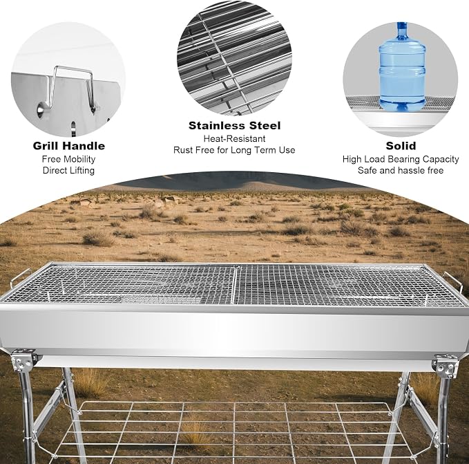 Portable Charcoal Grill, Foldable Stainless Steel Grill - Image 4