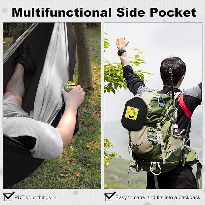 Camping Hammock for Two, 500 lb Capacity, Black and Grey Finish