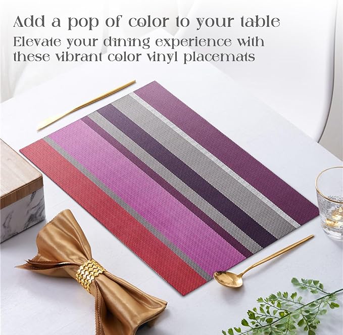 Set of 6 Colorful Striped Vinyl Placemats Heat-Resistant Washable Placemats - Image 6