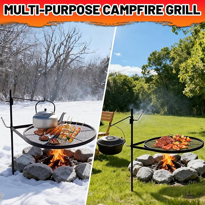 24" Fire Pit Campfire Grill Grate, Easy Setup & Adjustable Height - Image 5
