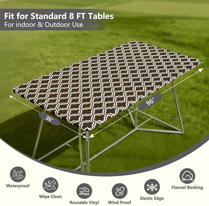 Rectangle Picnic Table Cloth, Elastic Waterproof Fitted Vinyl Tablecloths - Image 5