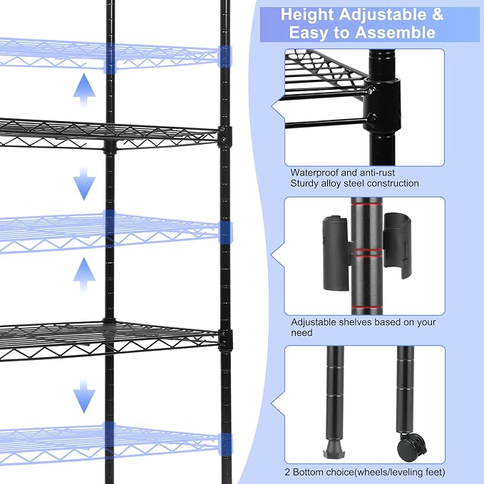 Whitmor 5 Tier Shelving Unit, Metal Storage Shelves, Heavy Duty - Image 4