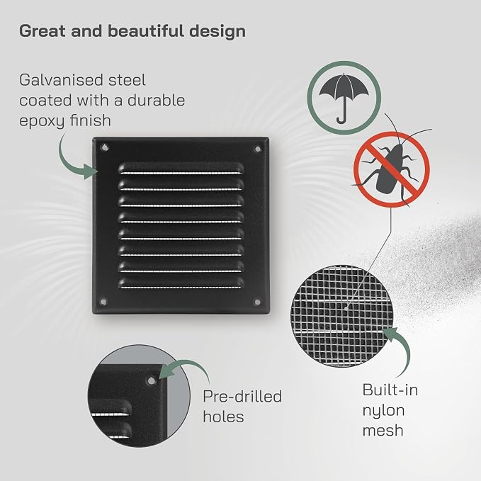 Vent Systems - 5 x 5 Inch Black Metal Square Soffit Air Vent Grille Cover - Image 3