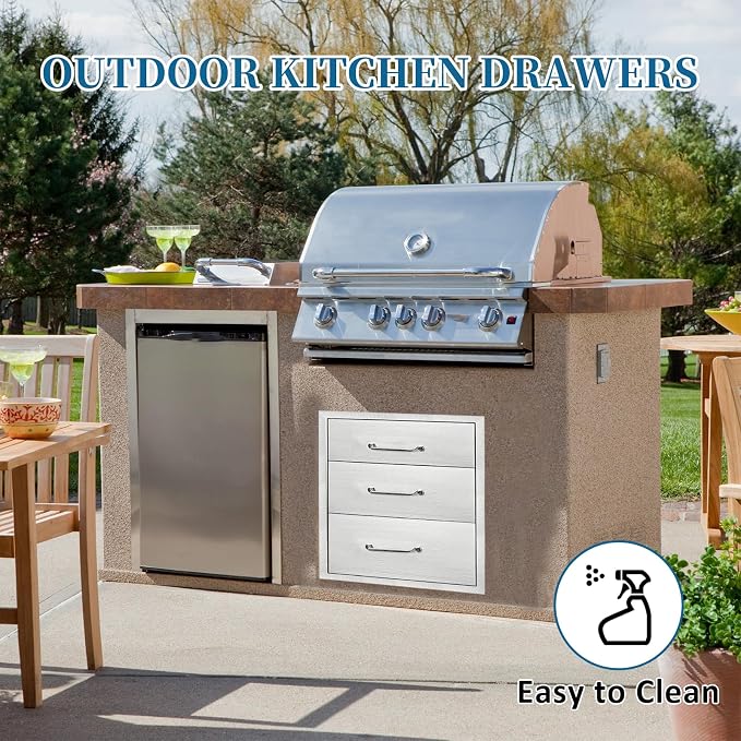 Outdoor Kitchen Drawers 16"Wx21"Hx23"D Flush Mount Access 3-Drawer BBQ - Image 5