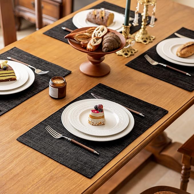 KXN Placemats Set of 4, Dual-Layer Thickened Faux Linen Table Mats, Heat - Image 3