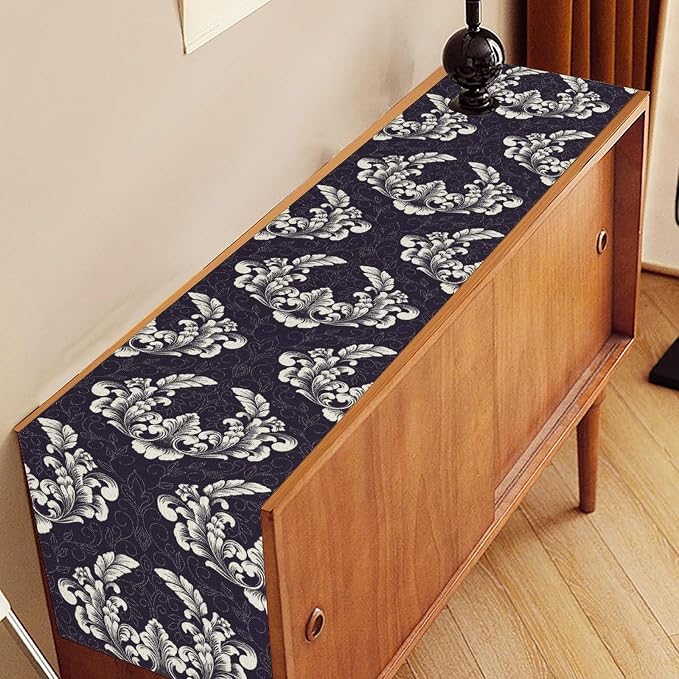 Gothic Table Runner, Antique Retro Damask Floral Bohemian Boho Purple Rustic - Image 3