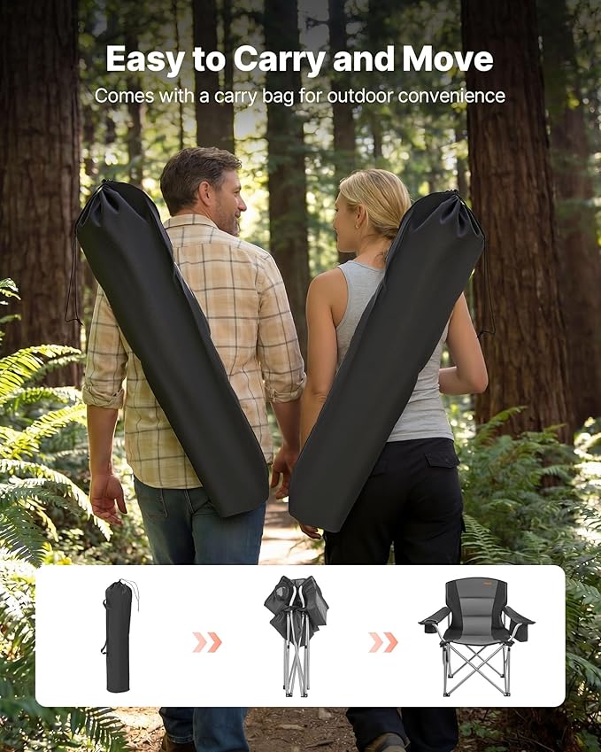 Folding Camping Chairs, Black 600D Oxford, 2-Pack