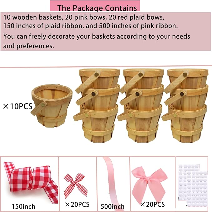 10 Pcs Mini Wooden Apple Baskets Bulk 4 x 5.1 Inch Bushel Baskets - Image 8