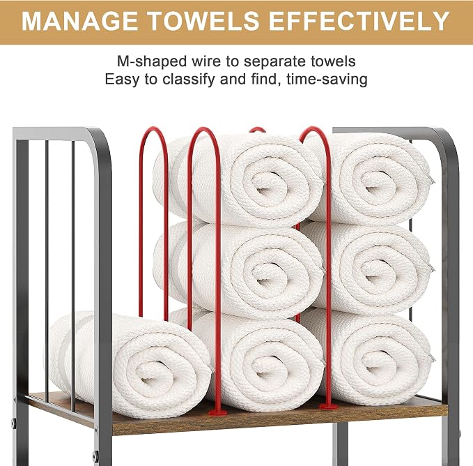 Towel Rack Free Standing 3-Tier M-Shaped Detachable Dividers, Durable Metal - Image 2