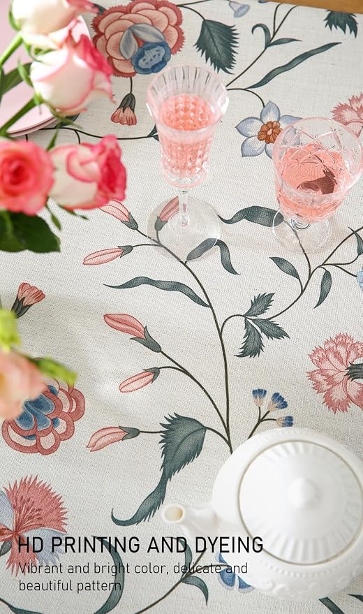 ISAENNE Designer Chinoiserie Linen Floral Round Tablecloth, Elegant Decor - Image 3