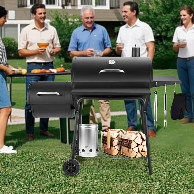 Charcoal Grill with Offset Smoker, BBQ Grills with Side Table, Outdoor Cooking - Image 8