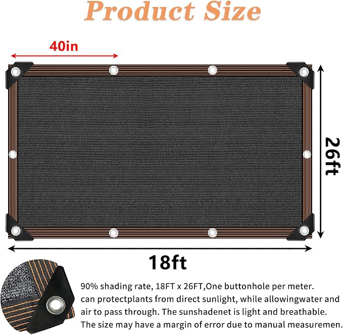 QLOFEI 18x26 FT Shade Cloth for Garden, 80-90% Sunblock Shade Neting Cover - Image 2