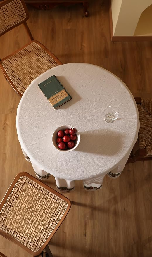ISAENNE Designer Christmas Linen Small Round Tablecloth, Light Beige Western - Image 7
