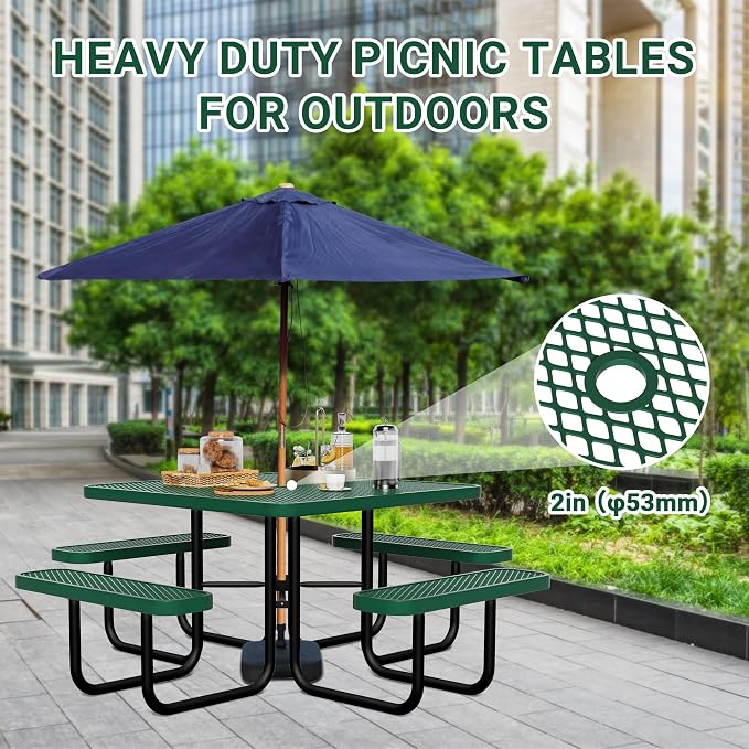 46" Square Picnic Table for Outside, Heavy Duty Metal Picnic Table Bench Set - Image 3