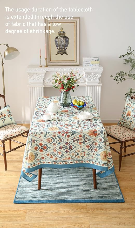 ISAENNE Designer Linen Elegant Extra Long Rectangle Tablecloth, Colorful Floral - Image 8