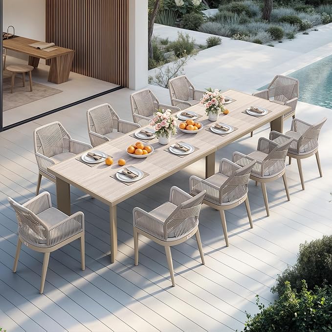 PURPLE LEAF 11 Pieces Patio Dining Set Aluminum Modern Rectangular Table and by PURPLELEAF