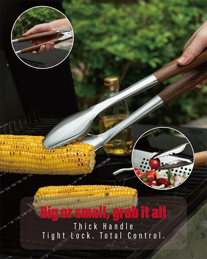 Heavy-Duty ​Dikela Wooden BBQ Grilling Tools Set. Extra Thick Stainless Steel - Image 4