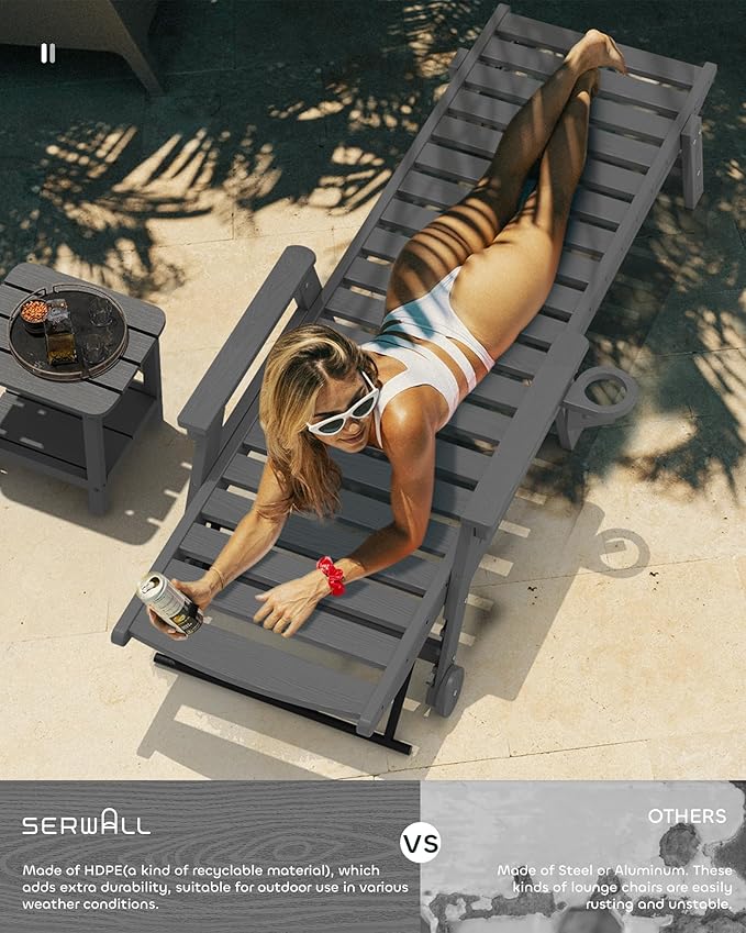SERWALL Patio Chaise Lounge Chair Set of 2, Poly Lounge Chair - Image 7