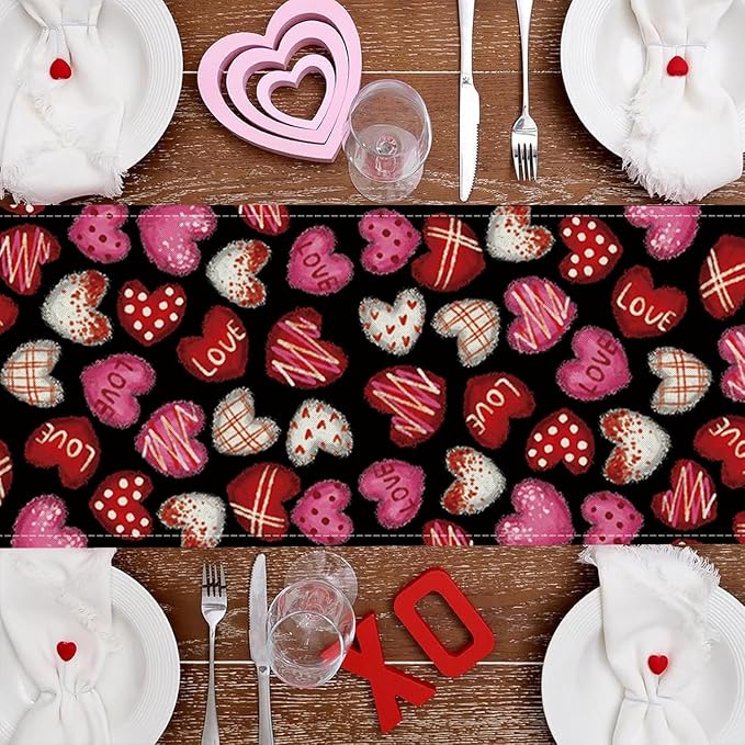 Valentines Day Decorations Table Runner Love Hearts Black Kitchen Dining Table - Image 4
