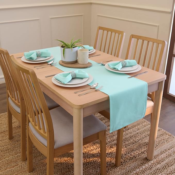 Encasa XO Table Runner 13"x72" Long | Cotton Canvas Fabric | Egg Blue Solid - Image 2