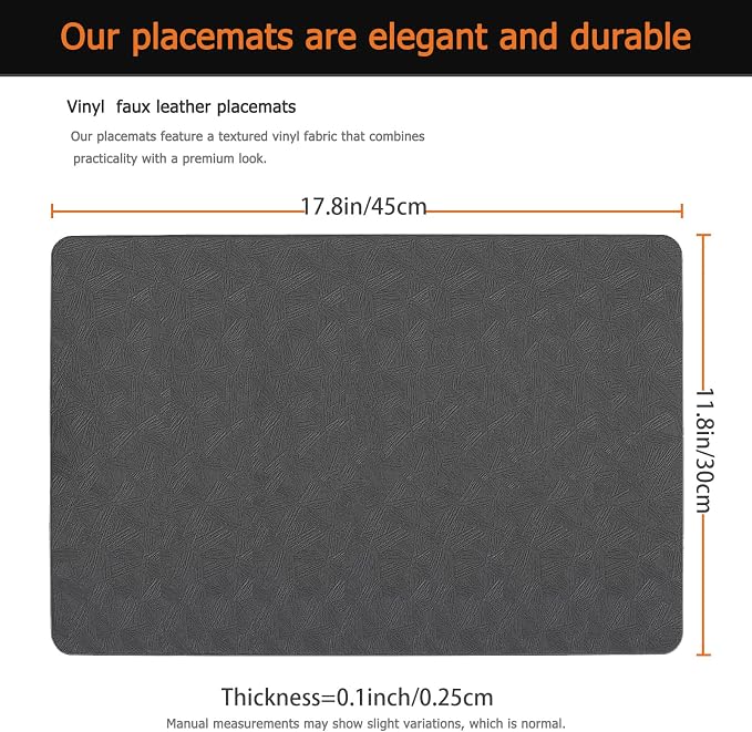 Vinyl Placemats Set of 12 Faux Leather 100% Waterproof Wipeable Washable Place - Image 3
