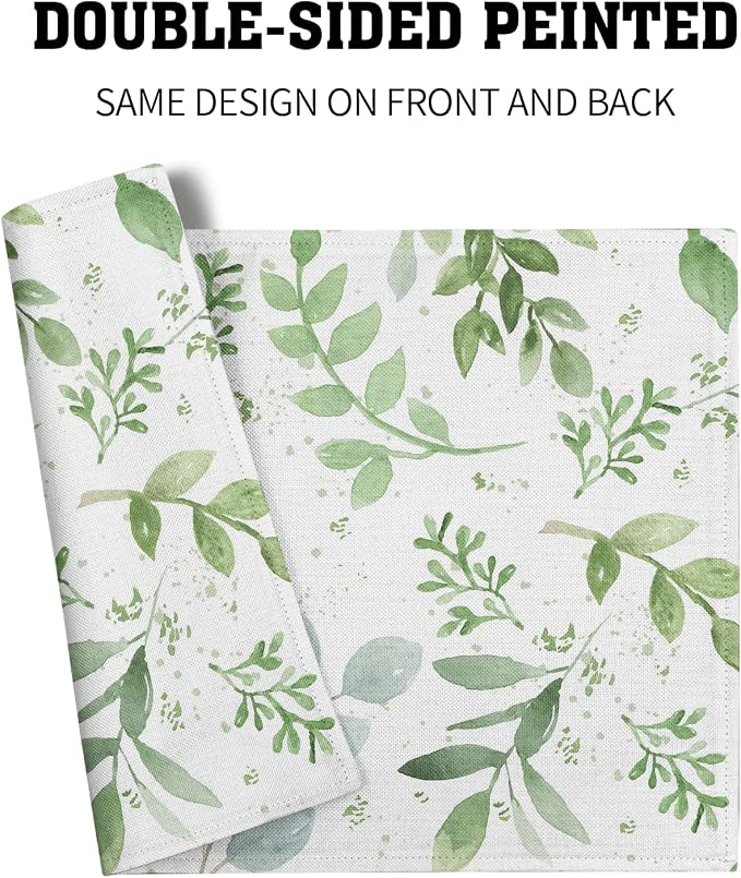 Giwawa Leaf Spring Placemats Set of 4 Sage Green Eucalyptus Leaves Linen Non - Image 5