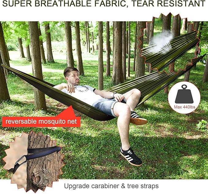 Hammock with Built-In Bug Net and Rain Fly, 440 lb Capacity, Green