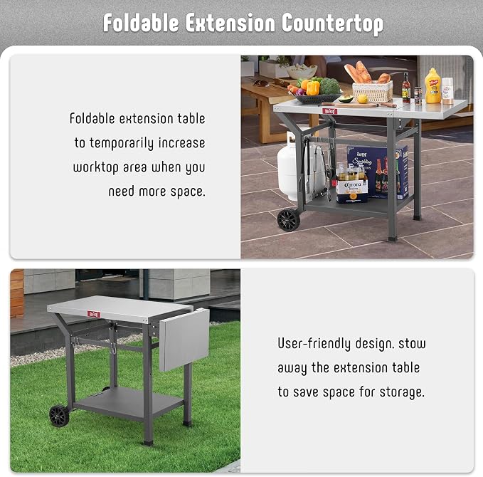 Movable Grill Table with Folding Side Table, Pizza Oven Table as BBQ Food Prep - Image 5