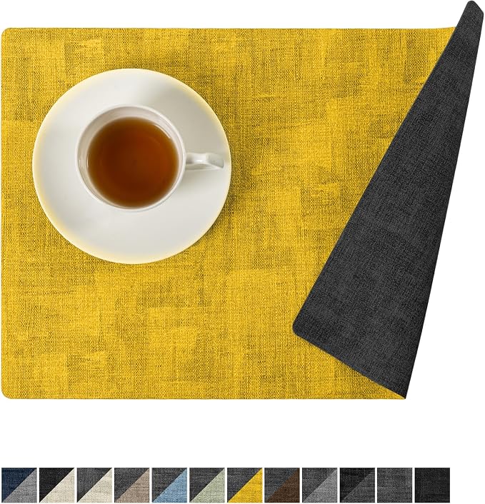 Romanstile Reversible Vinyl Placemats Set of 4, Faux Leather 100% Waterproof by Romanstile