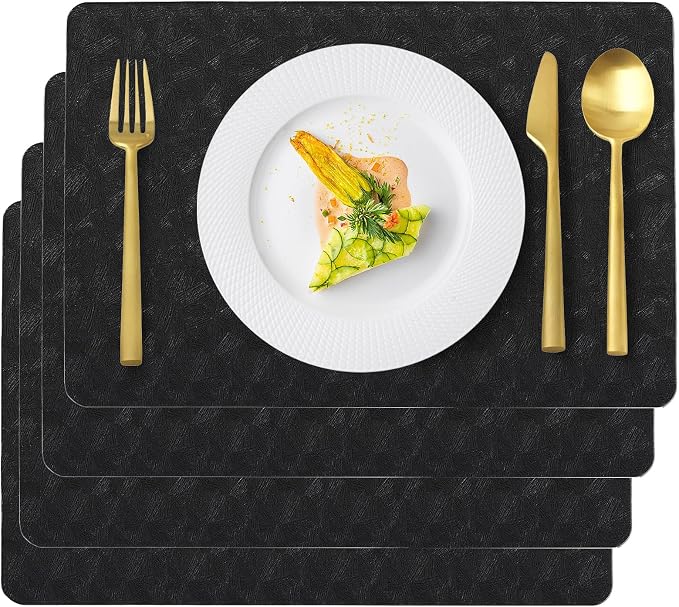 Vinyl Placemats Set of 4 Faux Leather 100% Waterproof Wipeable Washable Place by Uolr