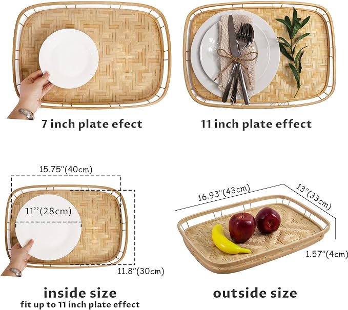 PEMAR Set of 6 Bamboo Wicker Serving Trays - Image 9