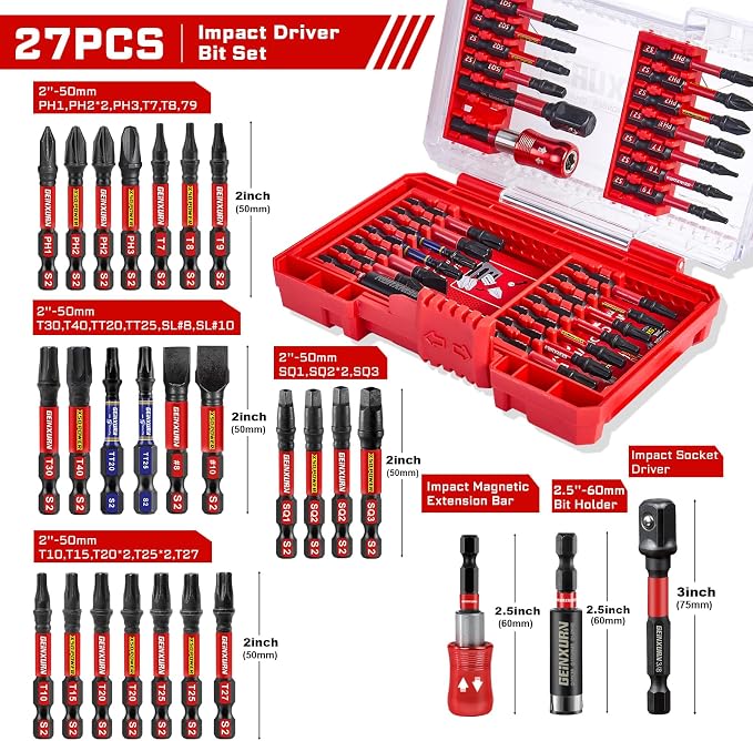 27Pieces Impact Screwdriver Bits Set, Magnetic S2 Steel - Image 2