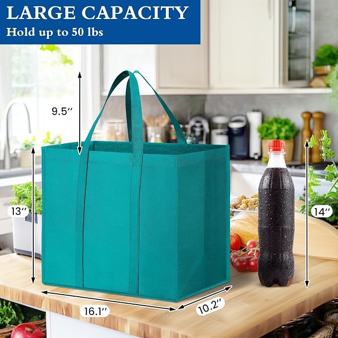 WISELIFE Reusable Grocery Shopping Bags 10 Pack Large Foldable Tote Bags Bulk - Image 2