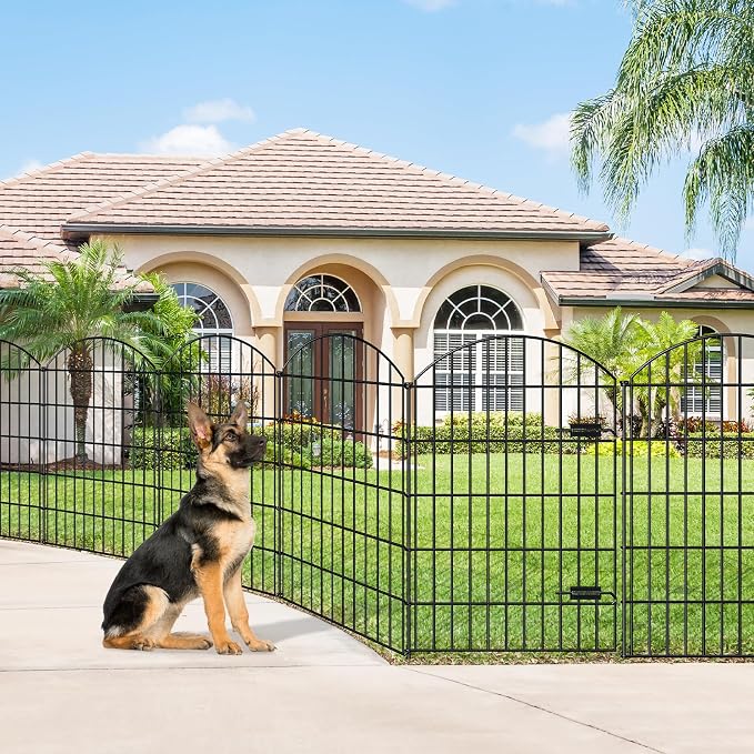 Metal Garden Fence with Gate 42in x 23.3ft, 1 Gate+ 9 Panels Dog Fence Border - Image 2