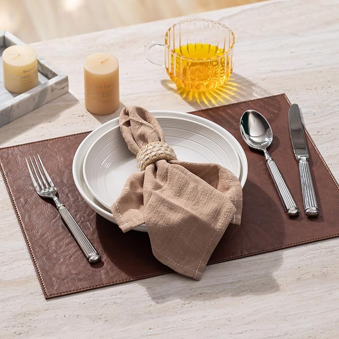 Faux Leather Placemats Set of 8 Vinyl Washable Wipeable Table Mats - Image 5