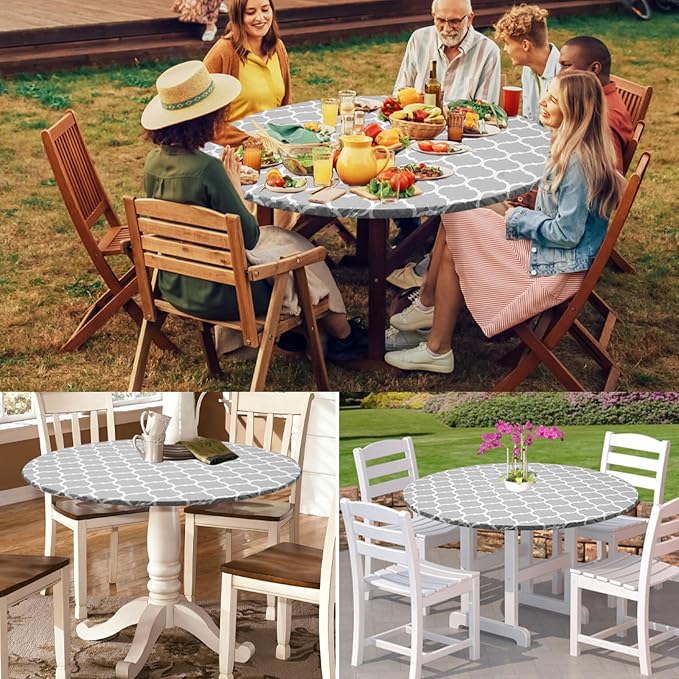 2 Pcs Round Picnic Tablecloth, Waterproof Elastic Fitted Table Covers, Elastic - Image 8