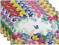 Watercolor Flowers Placemats Set of 4 Spring Summer Floral Butterfly Linen by Wnoesat