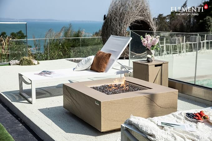 Elementi+ | Uluru Gas Fire Pit Cast Concrete 40" Square Fire Table, Outdoor - Image 5