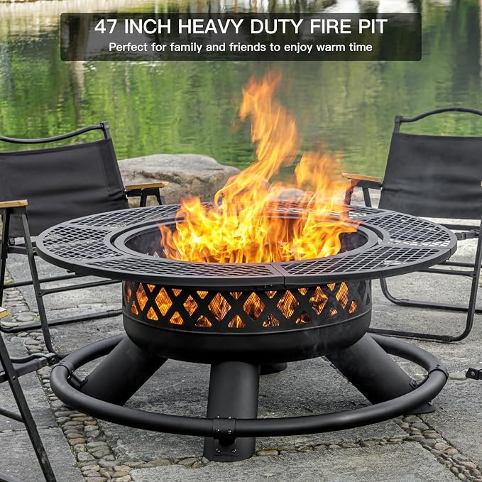 47 Inch Outdoor Wood Burning Fire Pit - Image 4