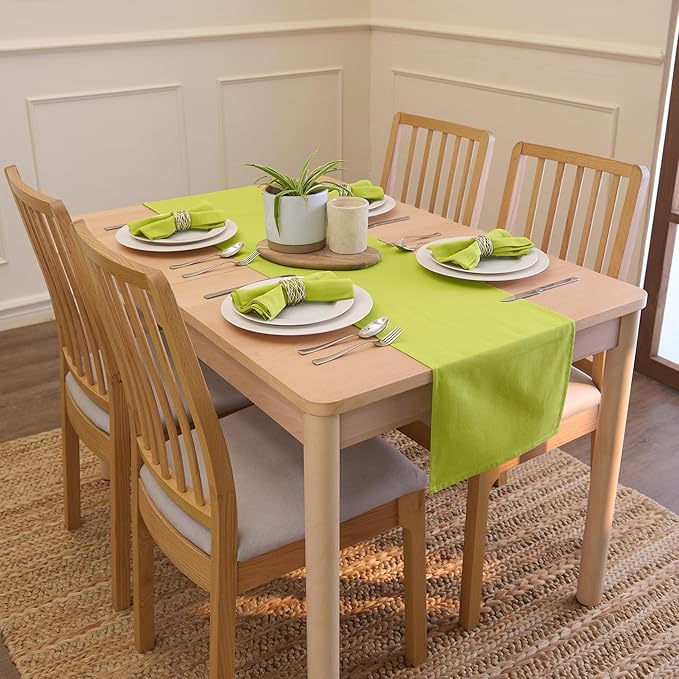 Encasa XO Table Runner 13"x72" Long | Cotton Canvas Fabric | Lime Green Solid - Image 2