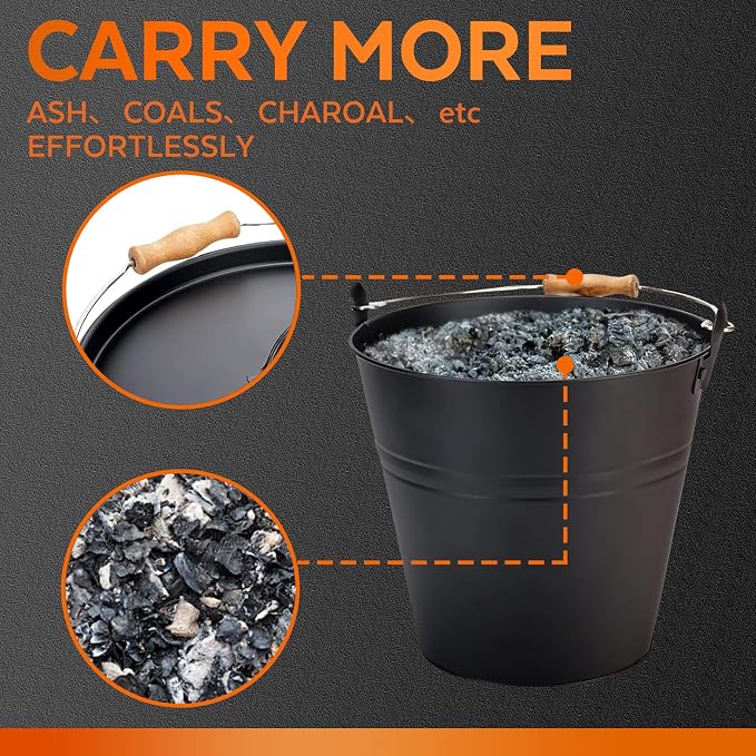 3.5 Gallon Ash Bucket with Lid and Shovel, Metal Fireplace Ash Bucket with Broom - Image 4